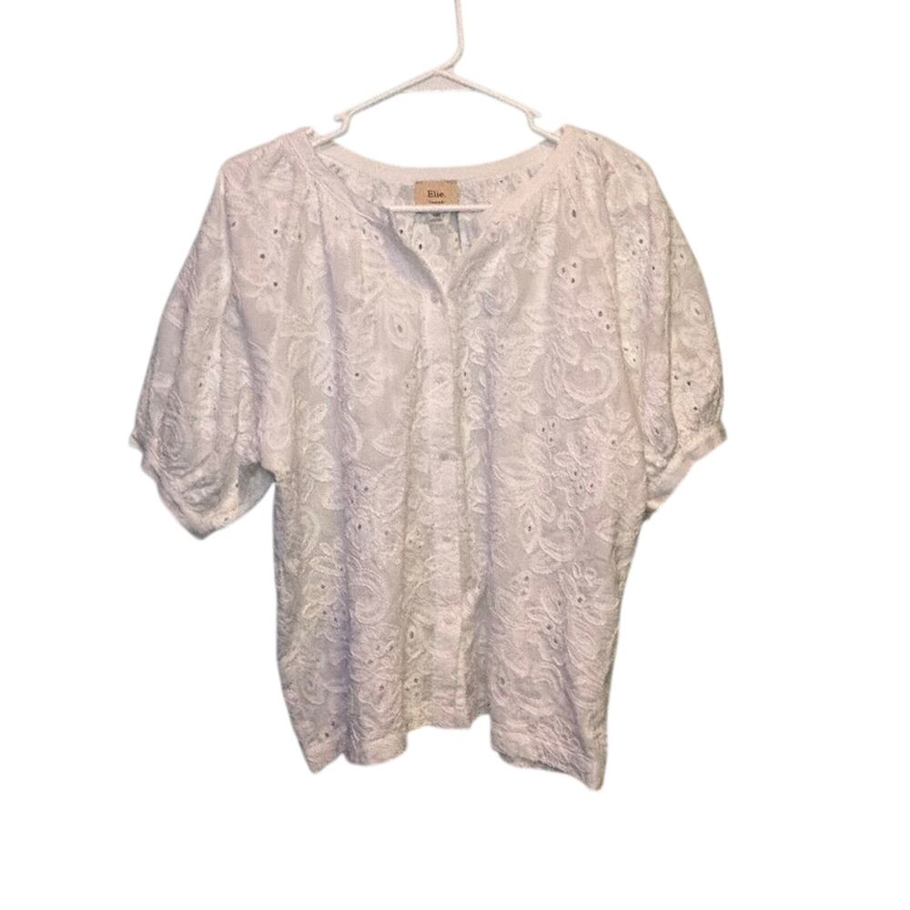 Women's Elie Tahari Embroidered Eyelet Cotton Button Down Cottagecore Shirt M